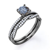 Pave 0.70 Ct Round Cut Salt and Pepper Diamond Wedding Ring Set