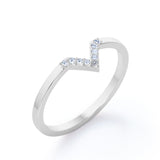 Chevron Flat Band 0.15 TCW Round Shaped Diamond Pave Accented Wedding Band in Rose Gold