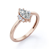 Classic 7 Stones 0.55 carat Marquise Moissanite and Diamond Engagement Ring in Rose Gold