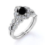 Beautiful 1.75 Carat Round cut Lab Black Diamond Halo Wedding Ring Set in White Gold