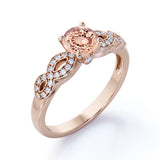 Huge 1.25 Carat Round cut Morganite and Diamond Infinity Art Deco Engagement Ring in Rose Gold