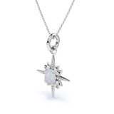 Beaded Star Halo 1.10 Carat Oval Cut Genuine Opal And Diamond Four Prong Pendant Necklace In White Gold