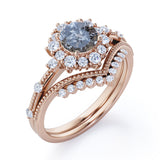 Vintage 1 Ct Round Cut Salt and Pepper Diamond Wedding Ring Set