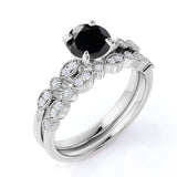 Affordable pair 1.50 Carat Lab Black Diamond Antique Wedding Ring Set in White Gold