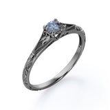 Exquisite Milgrain Solitaire .50 Carat Round Cut Natural Galaxy Black Grey Salt and Pepper Diamond Filigree Engagement Ring for Her