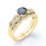 0.85 Ct Round Cut Salt and Pepper Diamond Twisted Wedding Ring Set