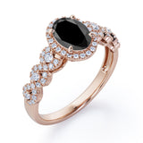 Twisted Pave Set 1.45 Carat Oval Cut Black Diamond Halo Infinity Engagement Ring In Rose Gold
