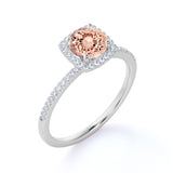 1.50 ct Round Morganite Halo Pave Engagement Ring