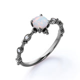 Vintage 1.05 Ct Round Cut Lab Created Opal Engagement Ring