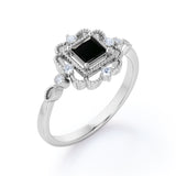 0.65 Carat Princess cut Lab Black Diamond Flower Engagement Ring in Rose Gold