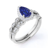 Vintage 1.5 Ct Pear Cut Lab Sapphire Engagement Ring