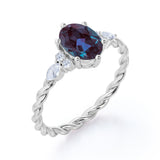 Unique Six Prong 1.35 Carat Oval Cut Lab Created Alexandrite And Diamond Seven Stone Rolled Engagement Ring In White Gold