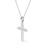 Sword 0.25 TCW Round Shape Moissanite Channel Crucifix Pendant Necklace in 18K White Gold Plating over Silver