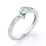 Curved Band - Six Prongs 0.5 carat Round Moonstone and Moissanite Artistic Engagement Ring in White Gold
