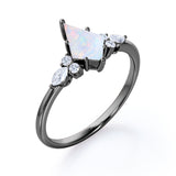 Asymmetric 1.30 Carat kite Shaped White Fire Opal And Diamond Seven Stone Engagement Ring In White Gold