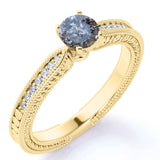 Tapered 0.65 Ct Round Salt and Pepper Diamond Engagement Ring