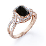 2 Carat Emerald cut Lab Black Diamond Solitaire Split Shank Engagement Ring in Rose Gold