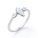 Trillion Six Prong 1.15 Carat Kite Shaped Natural Opal And Diamond Three Stone Basket Set Engagement Ring In Rose Gold