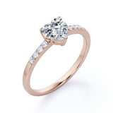 Classic Dainty Band 0.55 carat Heart Moissanite and Diamond Engagement Ring in White Gold