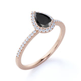 Pave 1.75 Carat Pear Cut Lab Black Diamond and Vintage Engagement Ring in White Gold