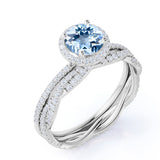 Halo 1.50 ct Round Aquamarine Infinity Bridal Wedding Ring Set