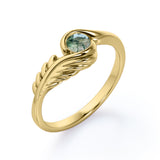 Solitaire Feather 0.33 carat Round Natural Moss Agate Engagement Ring in White Gold