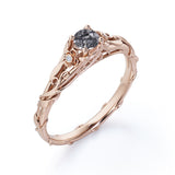 Three Stone 0.65 ct Round Black Rutilated Quartz Engagement Ring