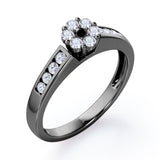 Clustered 1 carat Round Petite Black Diamond Channel Engagement Ring in White Gold