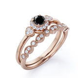 1.35 Carat Round Cut Lab Grown Black Diamond Halo Wedding Ring Set In White Gold