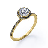 4-Prong Halo 1.5 TCW Round Shape Moissanite with Lab Created Black Diamond Pave-Style Engagement Ring in White Gold