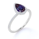 1.50 Ct Pear Lab Alexandrite Semi Eternity Engagement Ring