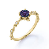 Vintage 0.75 Ct Round Lab Alexandrite Engagement Ring