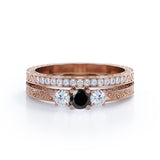 1.25 ct Round Lab Black Diamond Three Stone Bridal Set