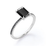 1.25 ct Emerald Lab Black Diamond Pave Engagement Ring