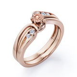 Mini Channel Design 0.5 TCW Round Cut Morganite and Moissanite Six-Prong Bridal Ring Set in Rose Gold