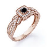 Extravaganza Milgrain Bordered - 1.45 Carat Round Brilliant Cut Black Diamond - Halo Pave Channel Engagement Ring in White Gold