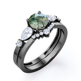 Contour Crown 0.8 Carat Round Moss Agate Bridal Set