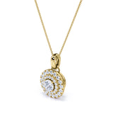 Basket Set Solitaire 1.50 Carat Round Cut Certified Moissanite and Diamond Micro Pave Pendant Necklace in White Gold