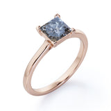 Solitaire 0.5 Ct Princess Cut Salt and Pepper Diamond Engagement Ring