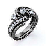 Twisted Tension - Prong 1 TCW Round Brilliant Cut Moissanite and Diamond - Flush Channel Wedding Set in White Gold
