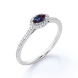 East West Setting 1.35 Carat Marquise Cut Lab Created Alexandrite And Diamond Halo Engagement Ring In White Gold