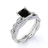 1.25 Carat Princess cut Lab Black Diamond Wedding Ring Set in Rose Gold