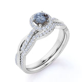 Halo 1.25 Ct Round Salt and Pepper Diamond Wedding Ring Set