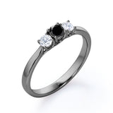 1.15 Carat Round Cut Lab Grown Black Diamond Three Stone Engagement Ring In White Gold