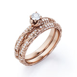 Vintage 1 ct TDW Round Cut Real Diamond Bridal Set in 10k Rose Gold