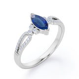 Affordable 1.45 Carat Marquise Cut Sapphire And Diamond Double Shank Engagement Ring In Rose Gold