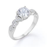 1.50 Carat Round Cut Moissanite And Diamond Solitaire Engagement Ring In White Gold