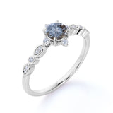 Dainty 0.85 Ct Round Salt and Pepper Diamond Engagement Ring