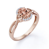 Plain Band 1.50 Carat Oval Cut Morganite and Diamond Halo Engagement Ring in Rose Gold