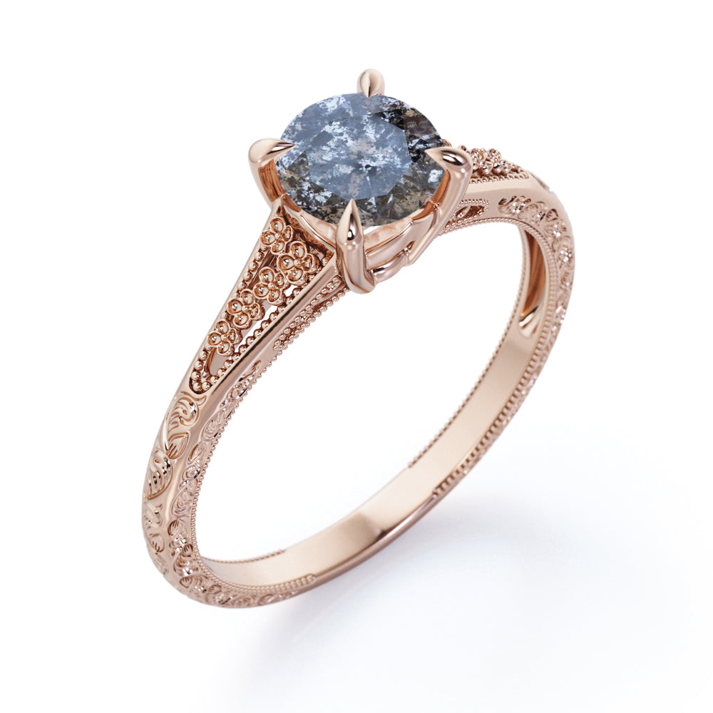 Vintage 0.33 Ct Round Salt and Pepper Diamond Engagement Ring